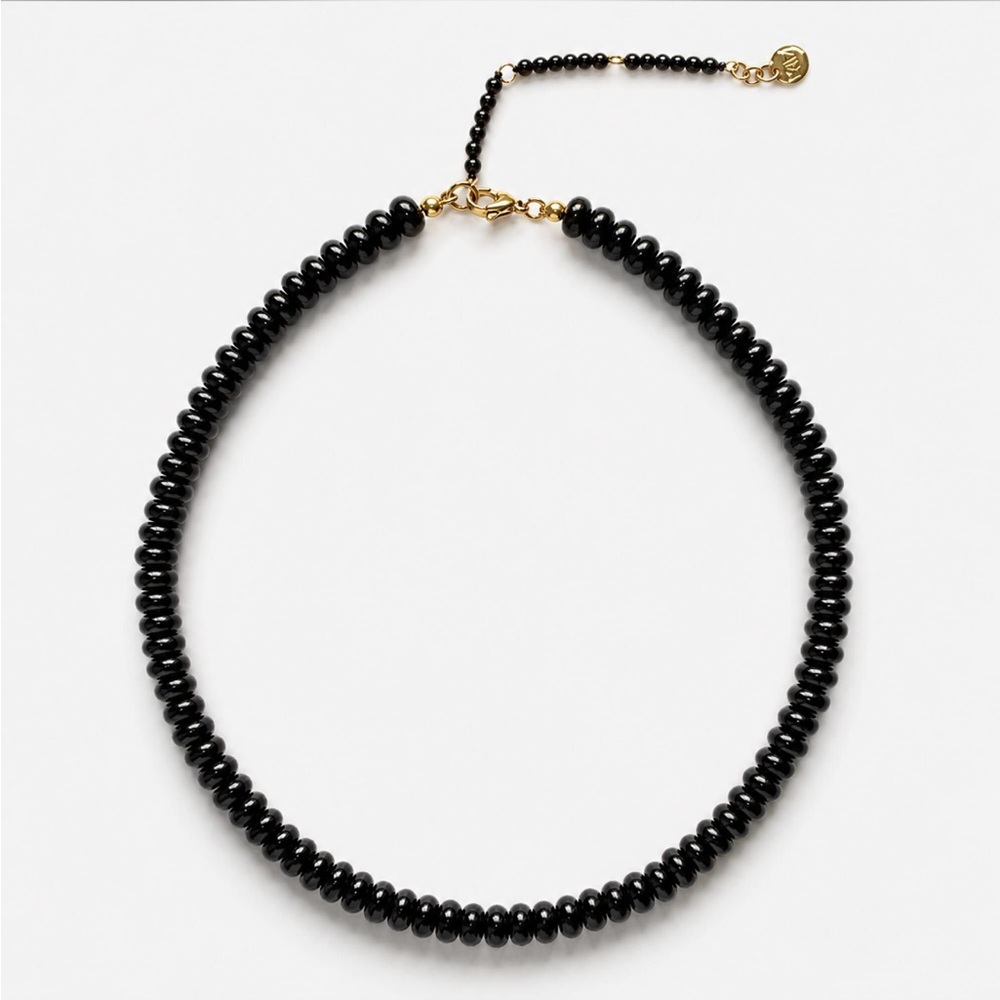 Black Beaded Necklace with Gold Accents - Women's Jewelry